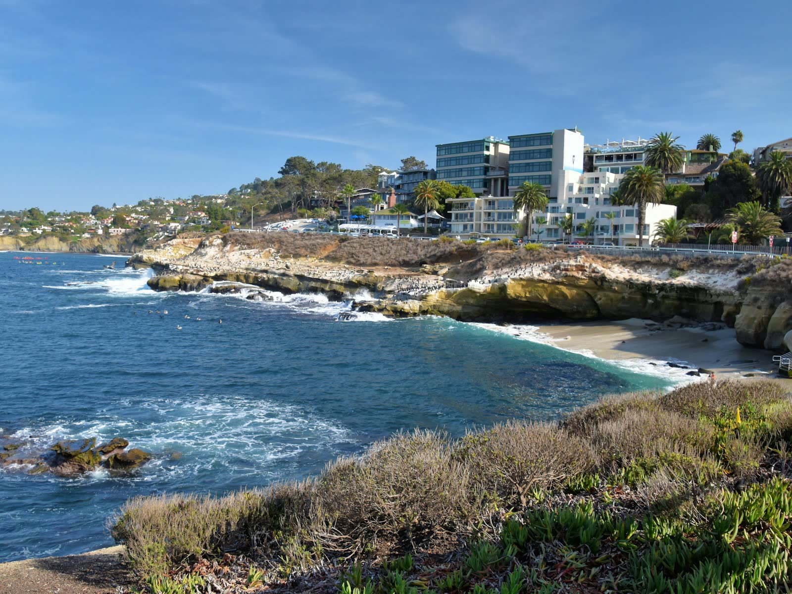 La Jolla Cove and the La Jolla village shoreline in San Diego, California